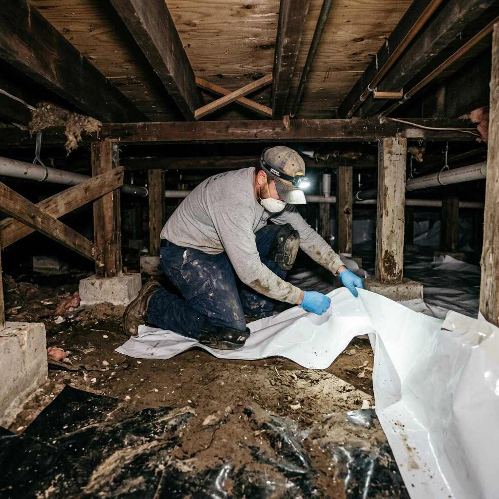 Crawl space encapsulation in progress