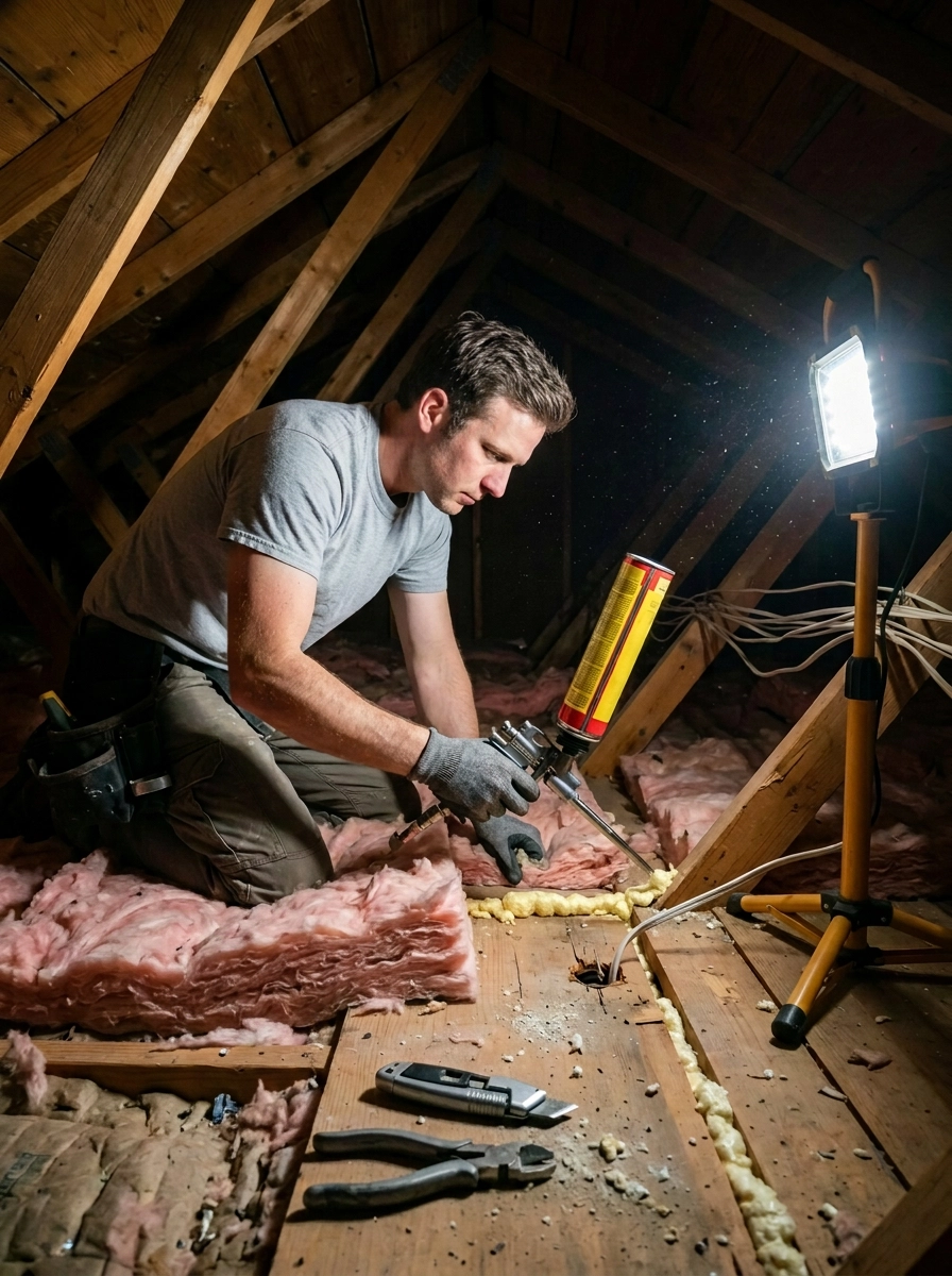Sealing gaps and blowing in insulation