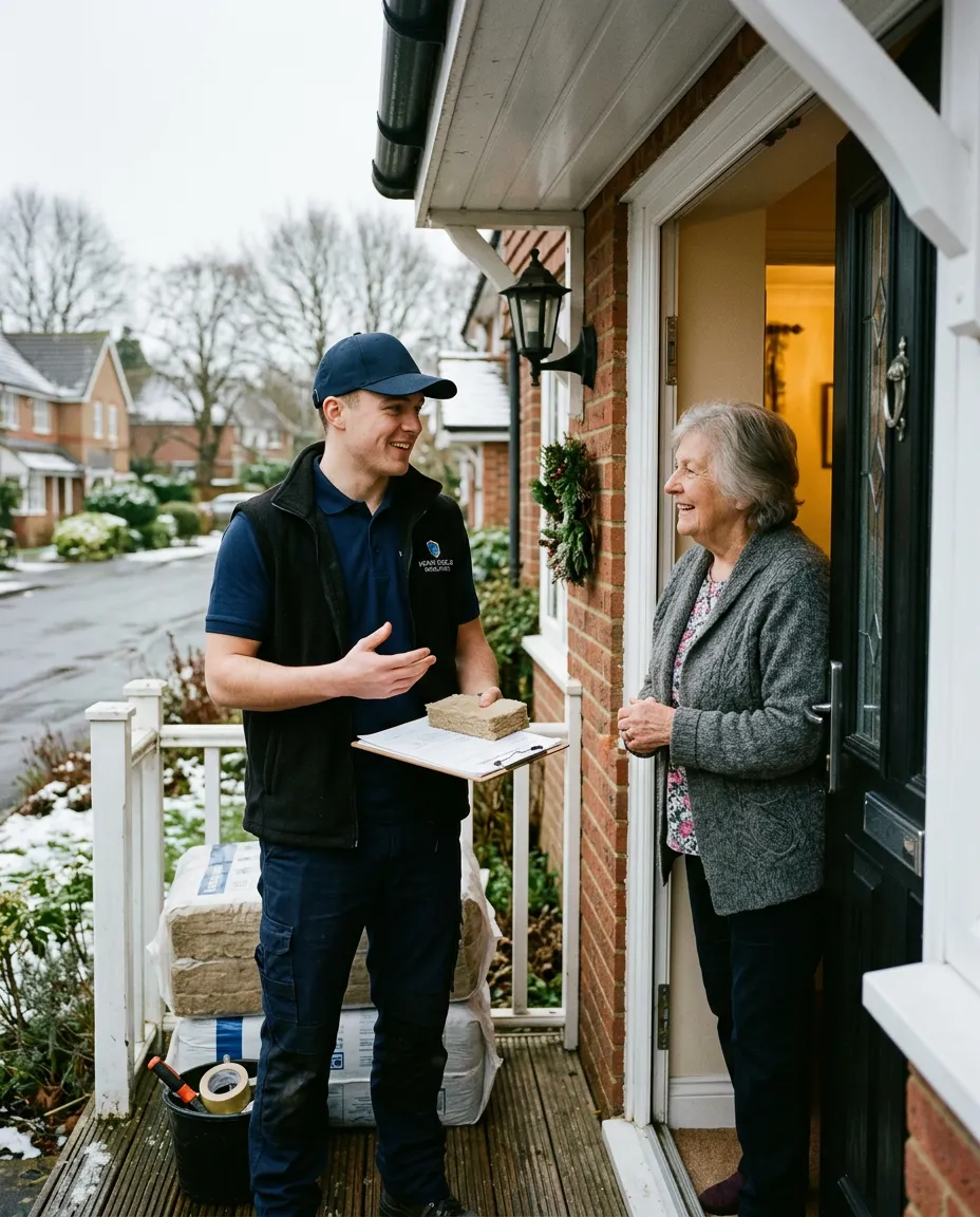 Technician meeting a homeowner at the front door