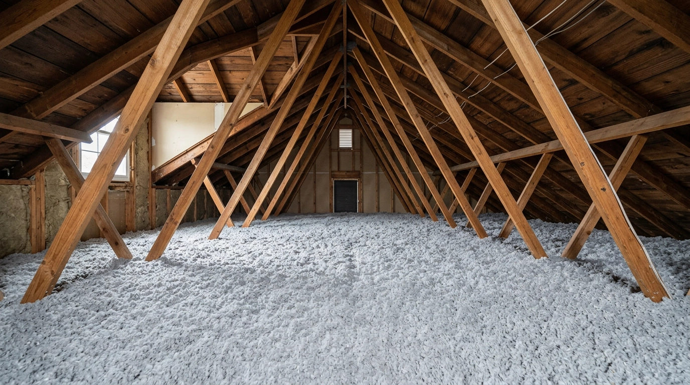 Attic Insulation being installed in a Utah home