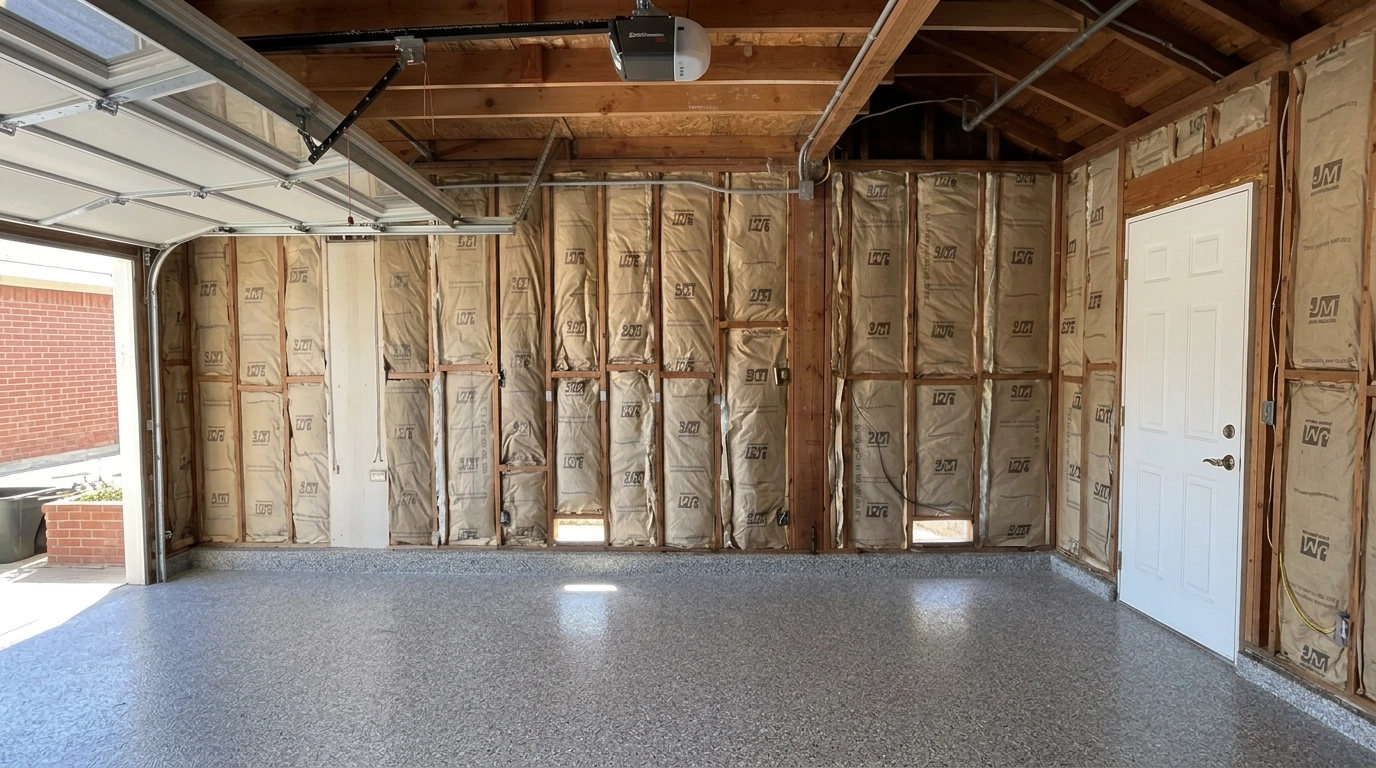Garage Insulation being installed in a Utah home