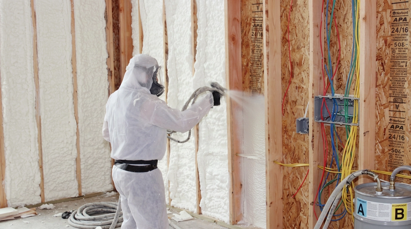 Spray Foam Insulation being installed in a Utah home